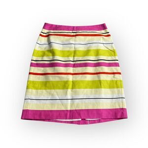 Banana Republic Mini Skirt Womens 2 Yellow Pink Striped Sheath Lined Slit Cotton